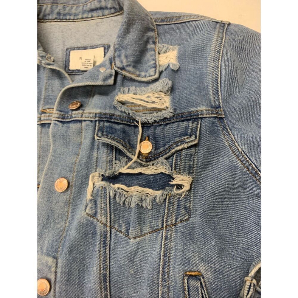 Distressed Button Down Denim Jacket - Picture 3 of 7